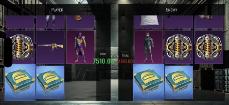 Case opener - Battle simulator - Observe the real-time comparison of "Player" and "Enemy" inventories, revealing the total value of items collected during a high-stakes duel.