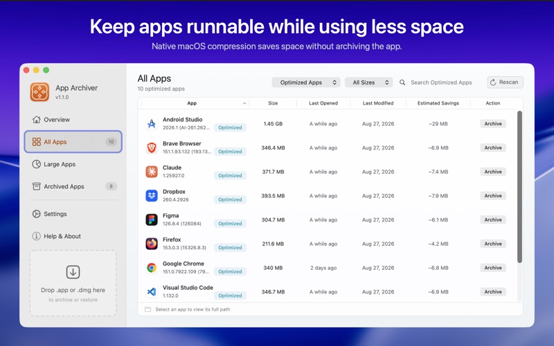 App Archiver for macOS, screenshot 4