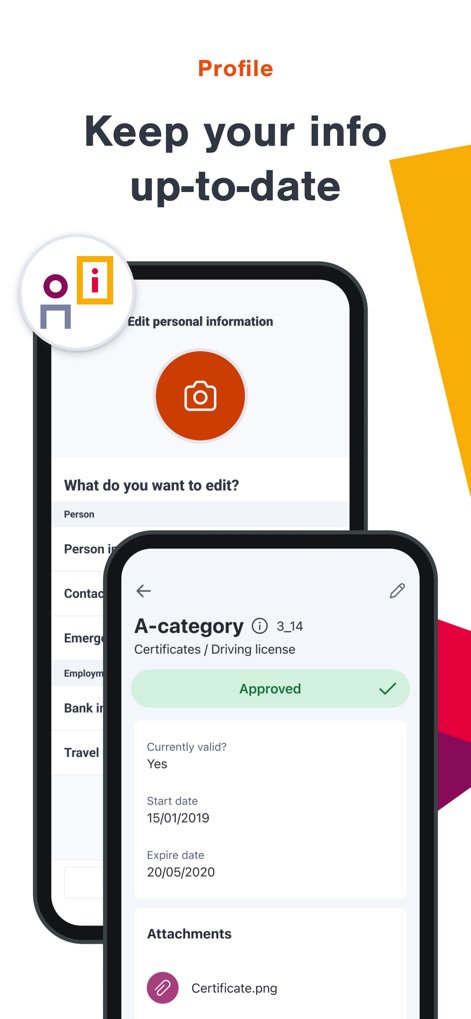 Daily by SD Worx - Users maintain their personal information and upload essential documents like 'Certificates/Driving license' directly within their profile.