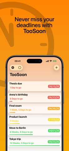 TooSoon: Deadline Tracker app screenshot