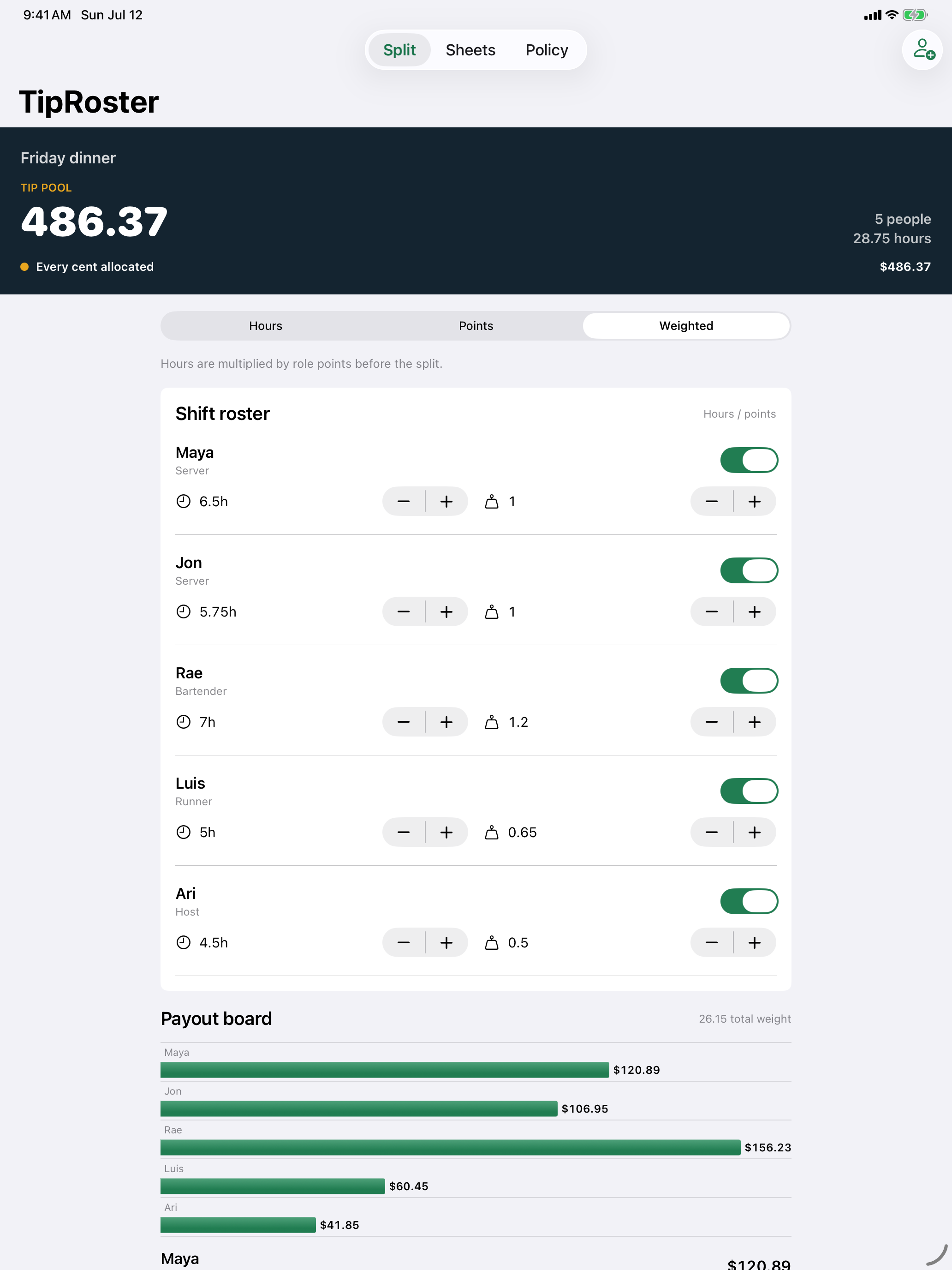 TipRoster iPad screenshot 1 of 2