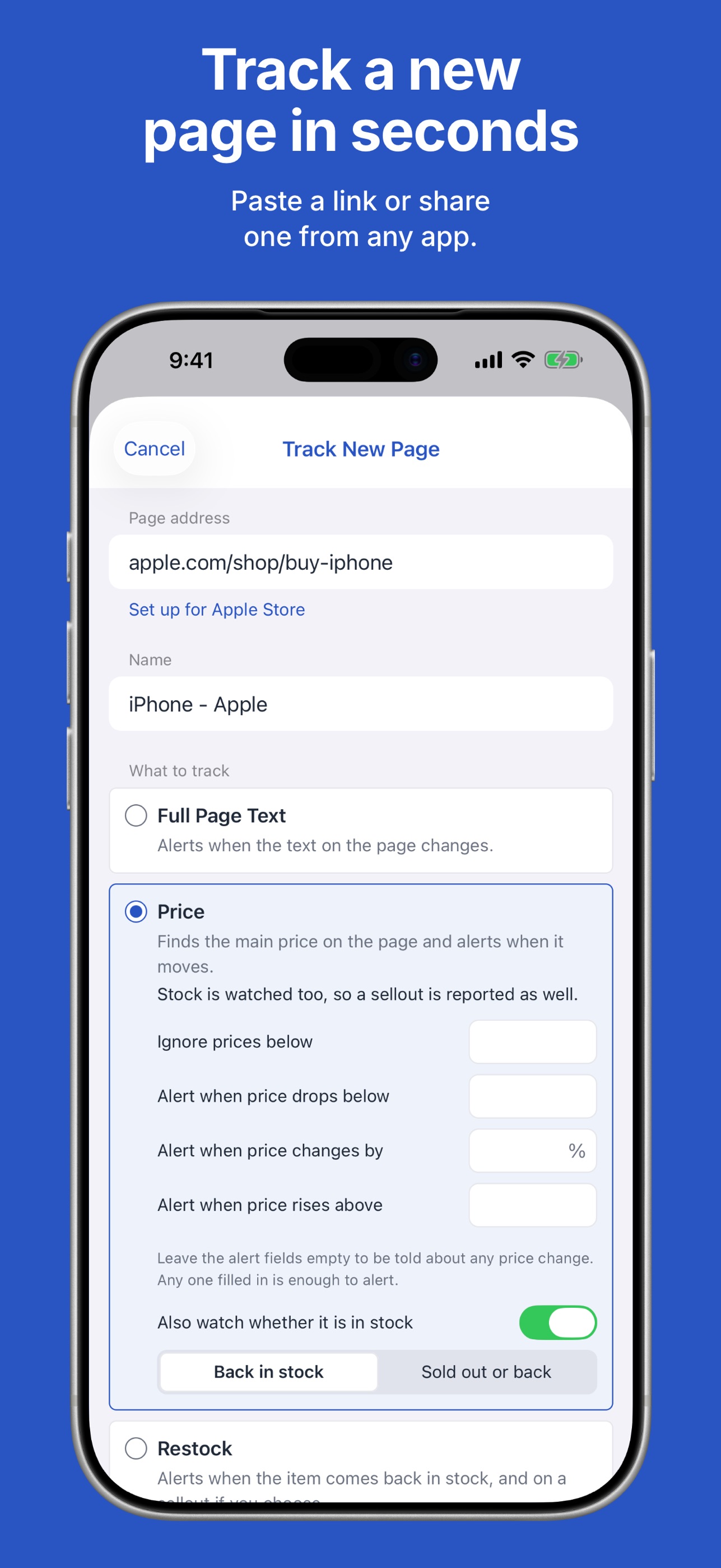 Screenshot 7 of PageCrawl