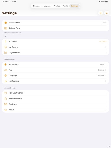 BaseVault iPad screenshot