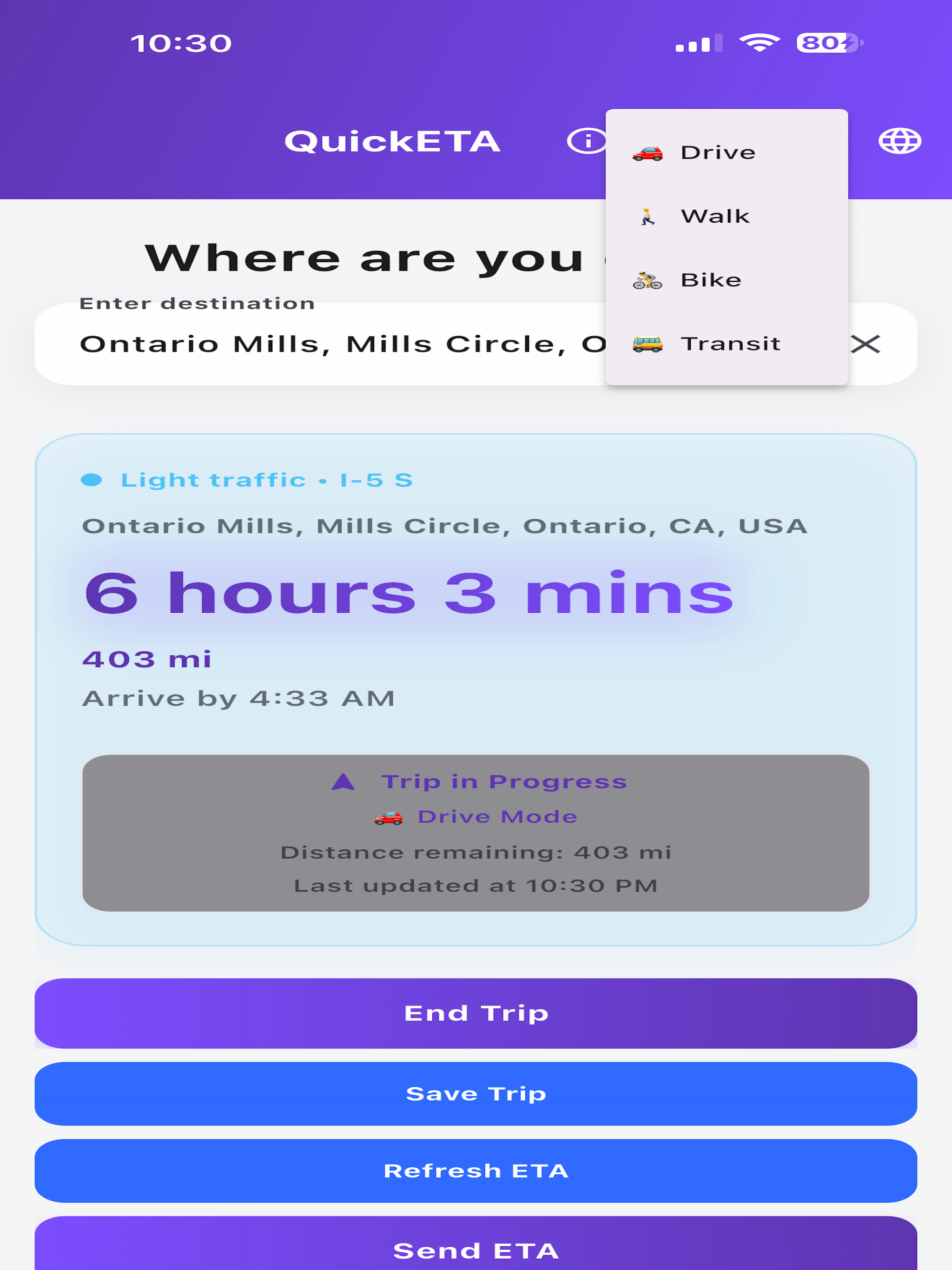 QuickETA App