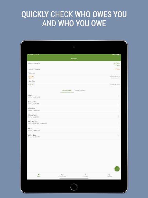 Sono: Debt tracker and manager iPad screenshot 1 - Finance app