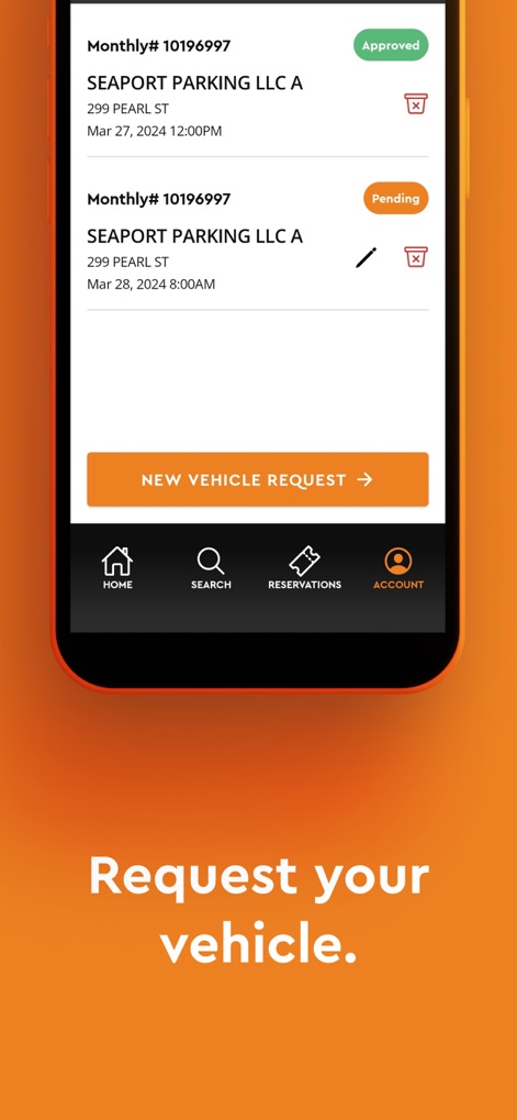 Icon GO - Understand the streamlined process for requesting your vehicle and managing current 'Approved' and 'Pending' monthly parking statuses.