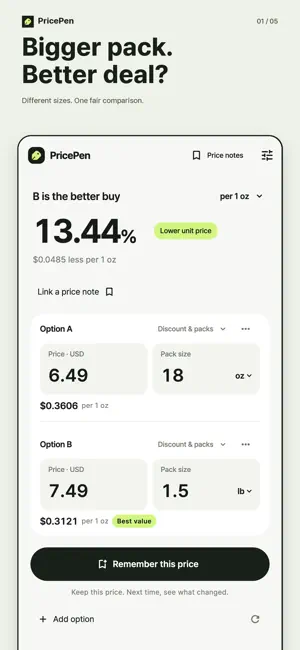 PricePen Unit Price Calculator screenshot 1