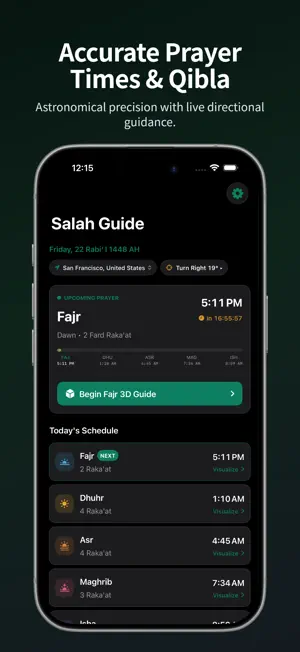 Athan: Muslim Prayer Times 3D screenshot 1