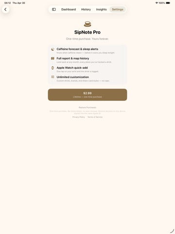 SipNote: Caffeine Tracker iPad screenshot