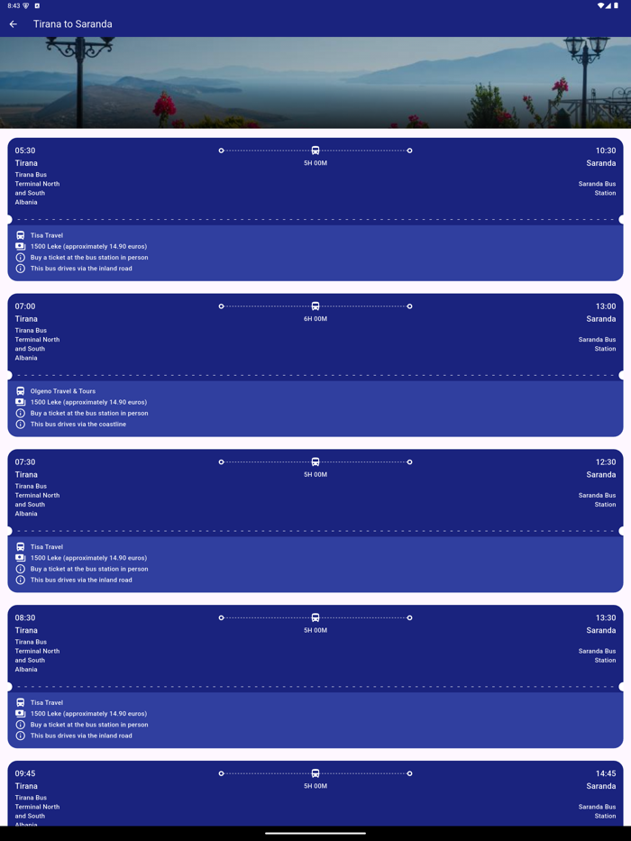 Albania Bus Timetable