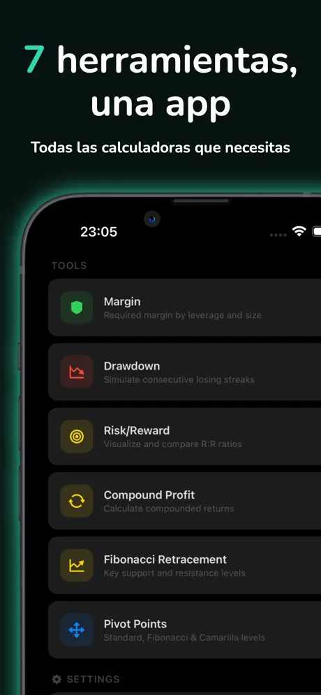 TradeCalc Tamaño de Posición — captura de pantalla del iPhone 3