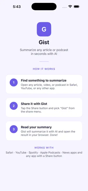 Gist: AI Summaries screenshot 1