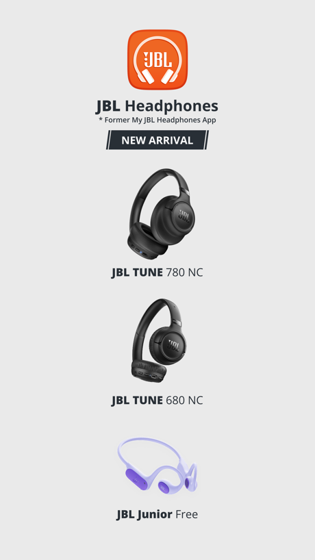 JBL Headphones App Store screenshot 1, headline “JBL Headphones”. Black, white or grey.