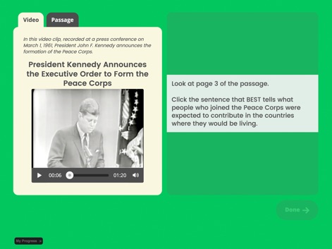 i-Ready Connect for Students - L'outil intègre des "Vidéos" éducatives comme support d'apprentissage, complétées par des "instructions" textuelles claires pour guider les élèves dans les exercices.
