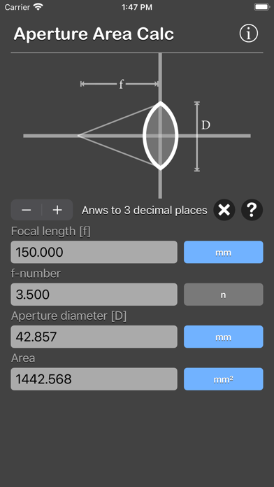 Aperture Area Calculator Screenshot