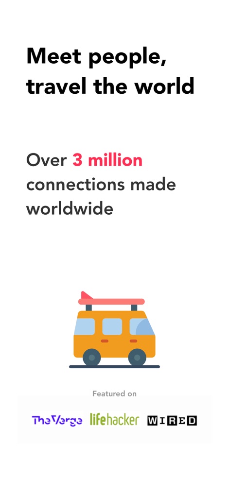 Nomad & Solo Travel－Fairytrail - The app highlights its significant reach with "Over 3 million connections" made globally, further bolstered by its recognition in prominent media features like "The Verge" and "WIRED".