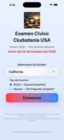 Ciudadanía USA — Examen Cívico screenshot