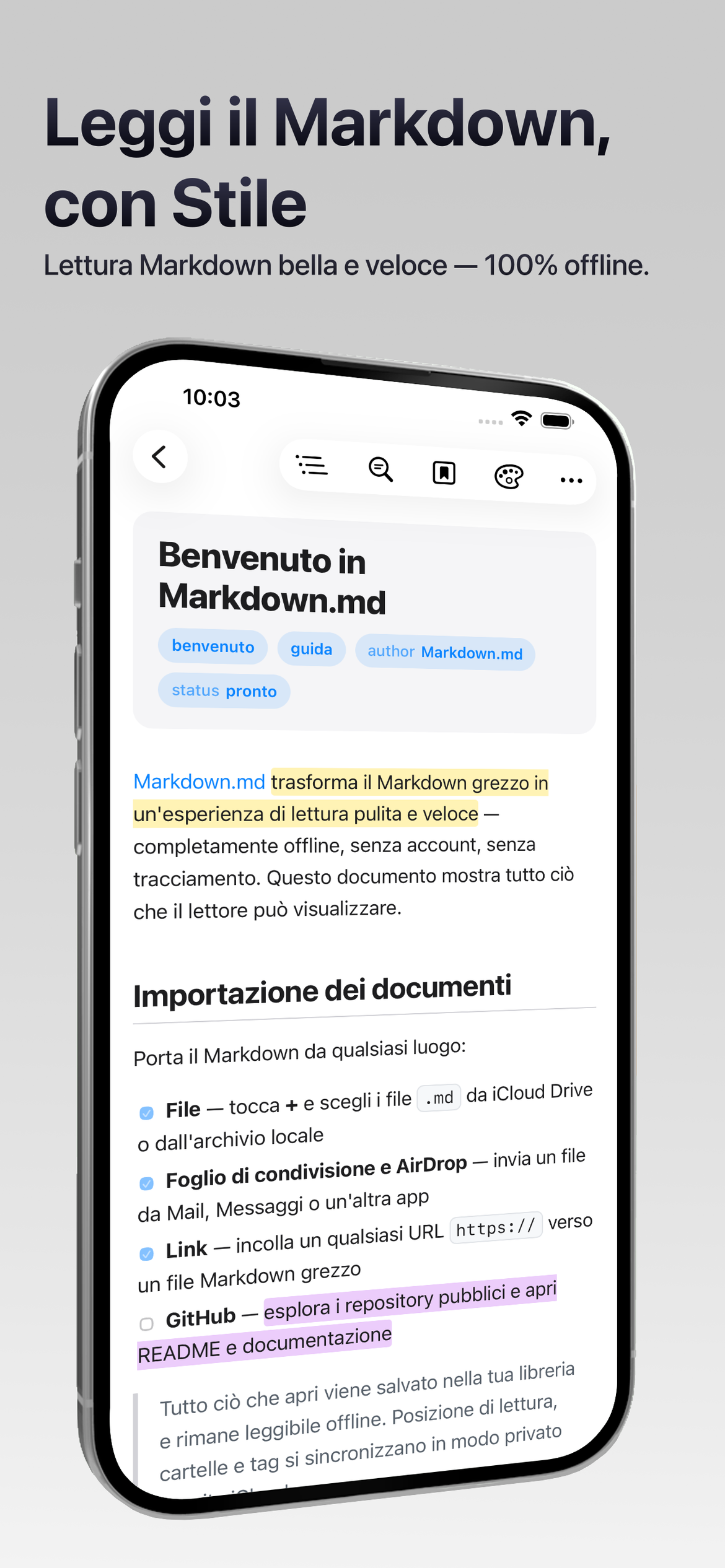 Markdown.md - Lettore — Leggi Markdown, splendidamente