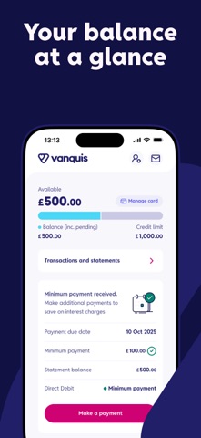 Vanquis Credit Card iPhone screenshot 1