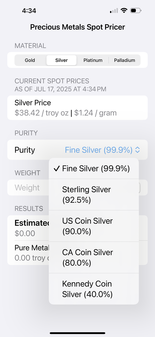 Precious Metals Spot Pricer screenshot 4