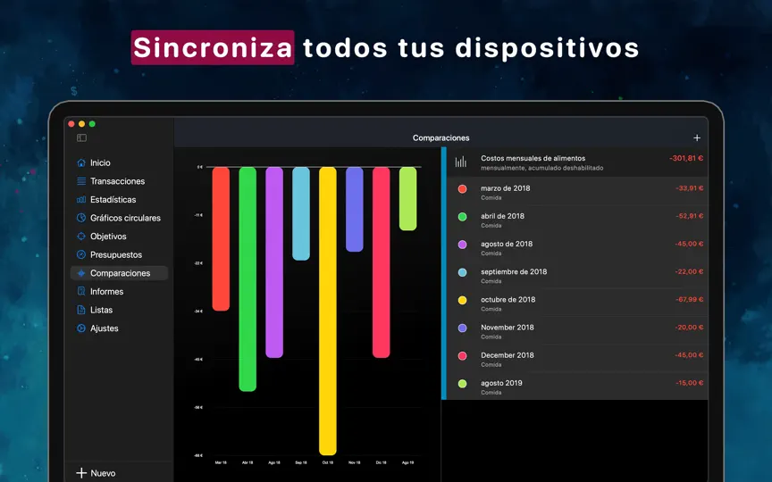 Captura de pantalla de Finanzas Personales MoneyStats en iPhone 7