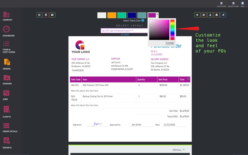 Screenshot #1 pour Purchase Order Maker