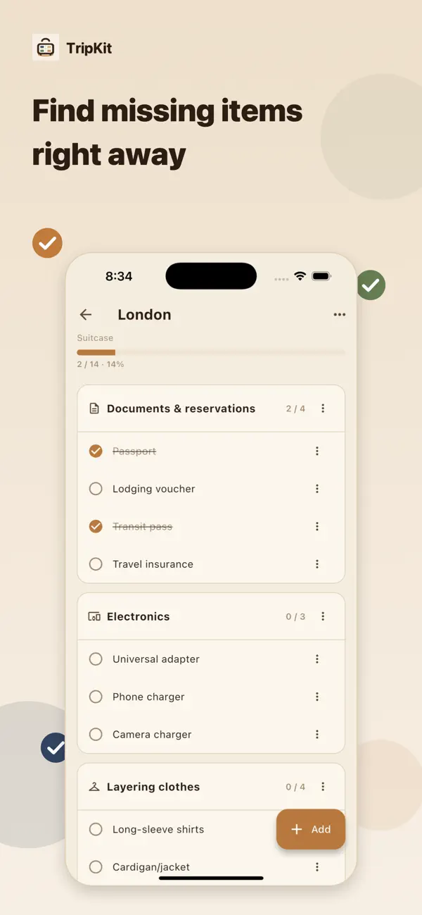 Screenshot #2 pour TripKit - Packing List