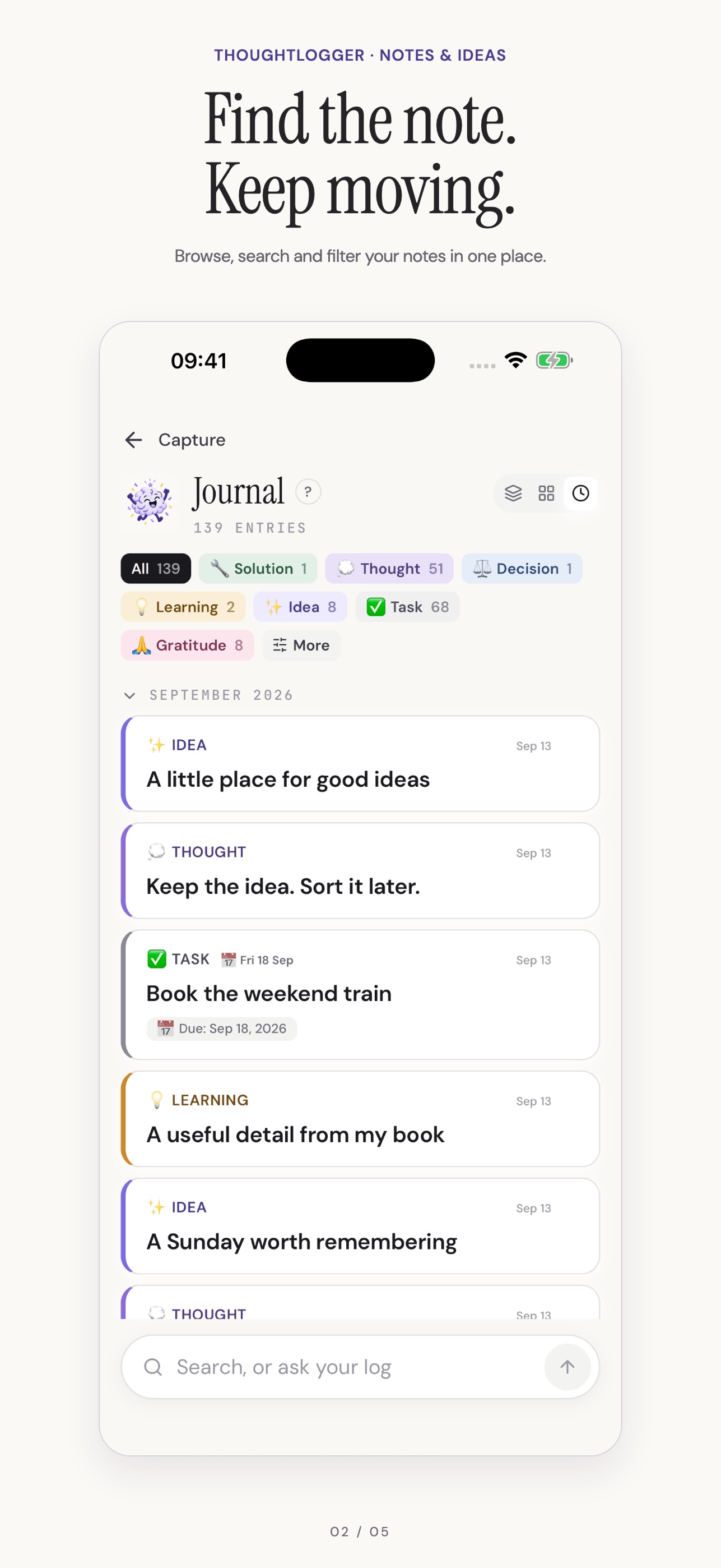 Screenshot 2 of ThoughtLogger: Notes & Ideas