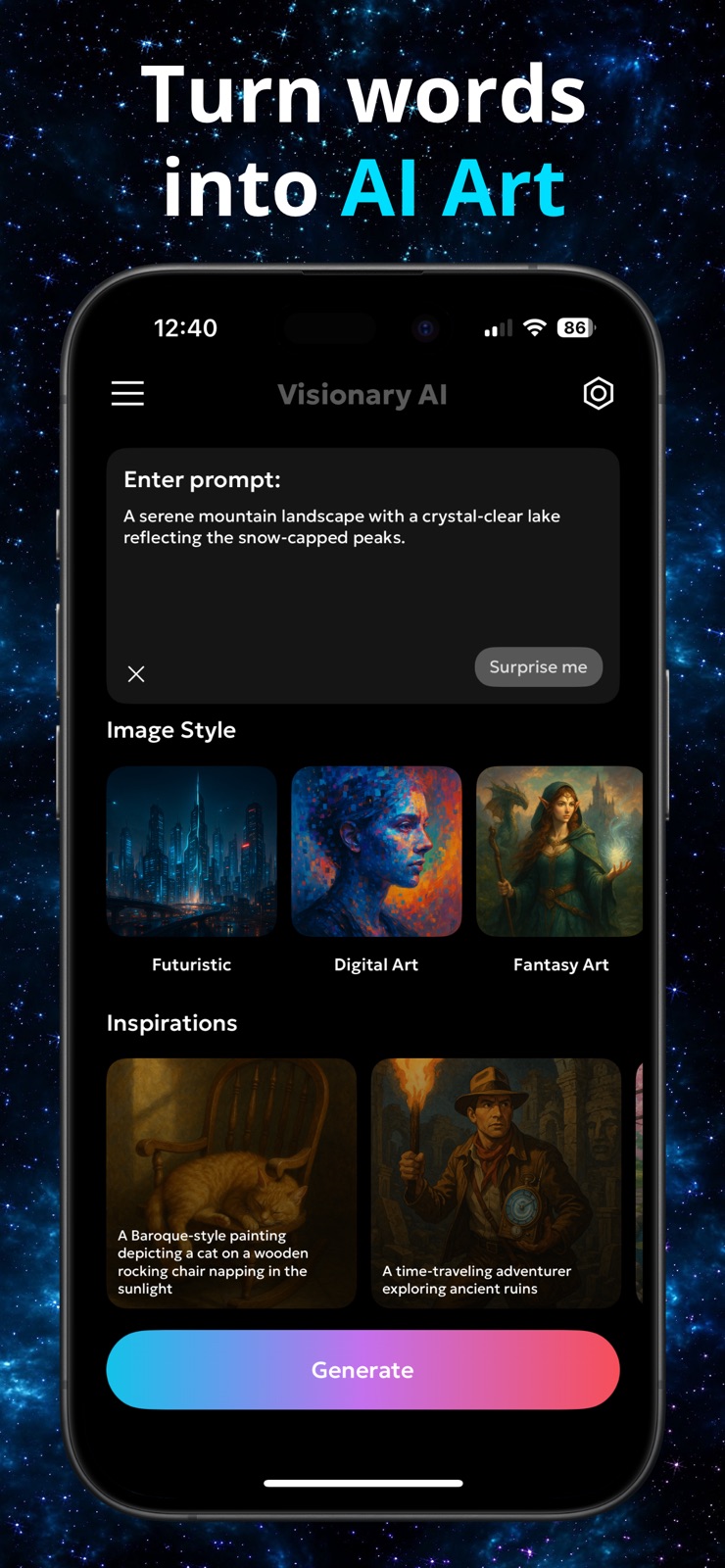 Visionary AI - Photo Generator iphone screenshot 1