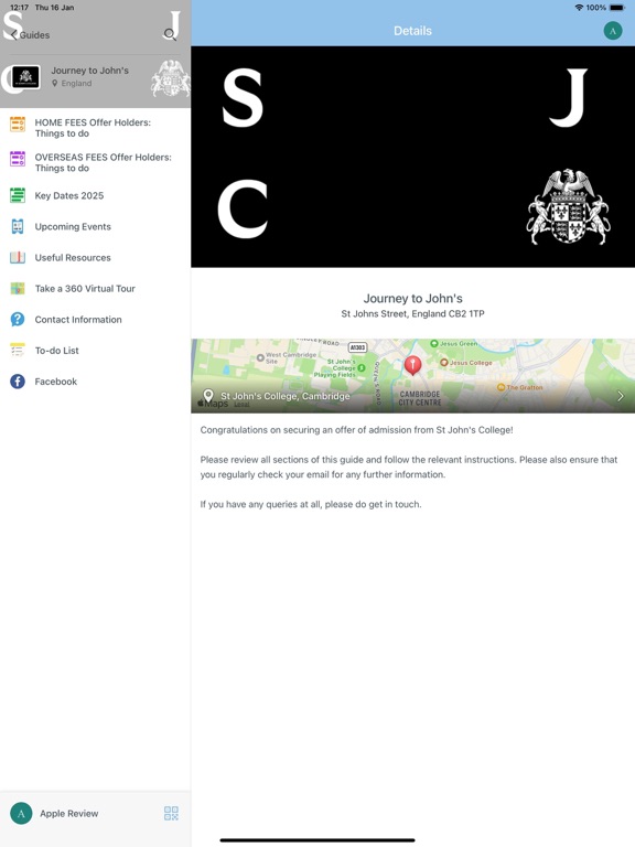 St John's College, Cambridge app screenshot