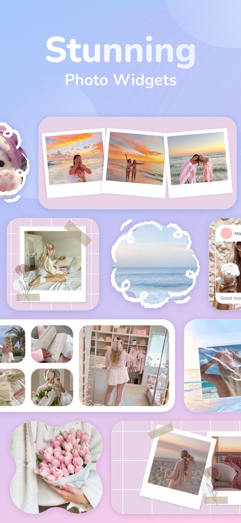 Thematic - Top Color Widgets - Users can personalize their screen with stunning photo widgets, showcasing multiple aesthetic images and unique frame designs.