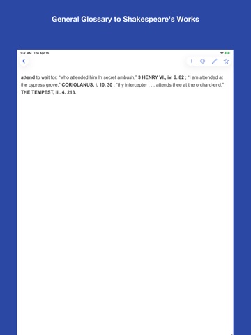Shakespeare lexicon, quotation iPad screenshot