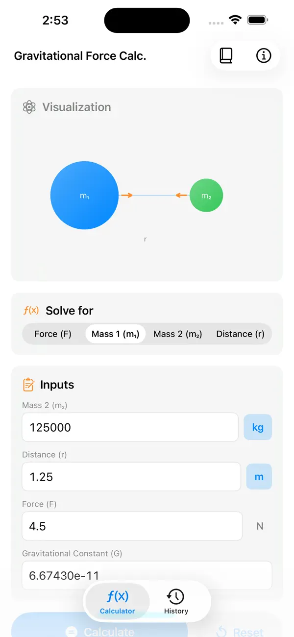 Screenshot #1 pour Gravitational Force Calculator