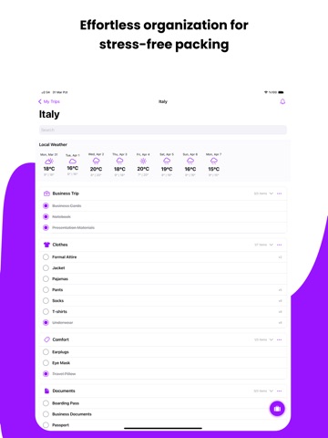 Packing List - Packy iPad screenshot