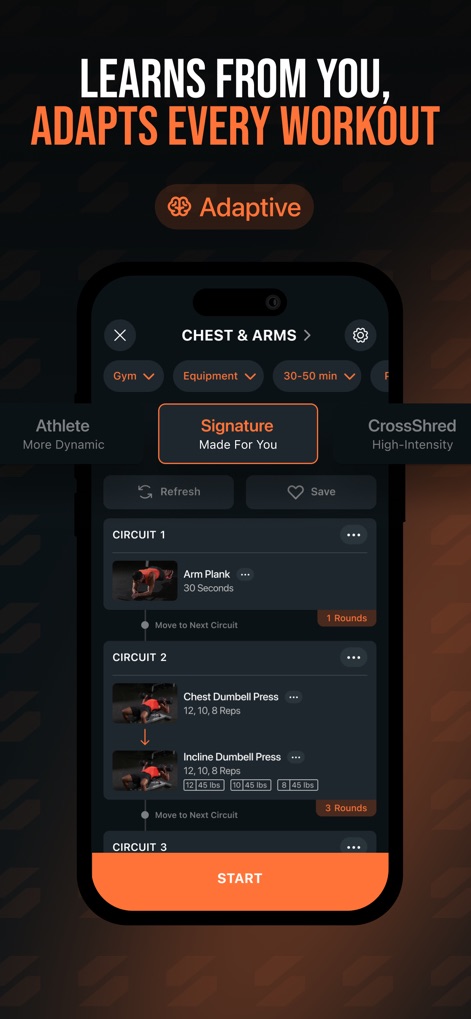 SHRED: Gym & Home Workouts - Examine how the app dynamically adapts workout circuits and exercise selections based on user progress and preferences.