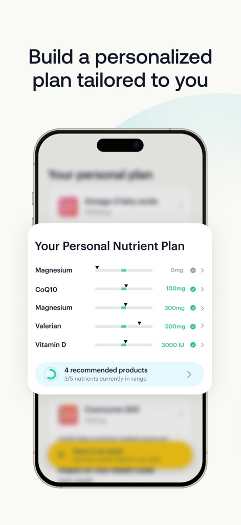SuppCo: Supplement Scanner - The app creates a personalized nutrient plan for users, featuring adjustable dosage sliders and recommended products to optimize their regimen.