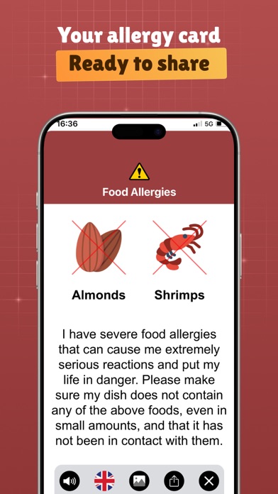 Food Allergy Card Screenshot