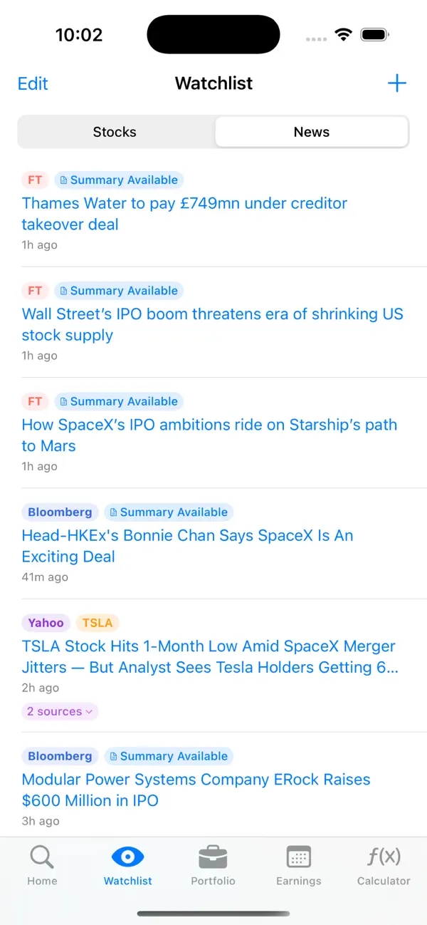 Live market news feed