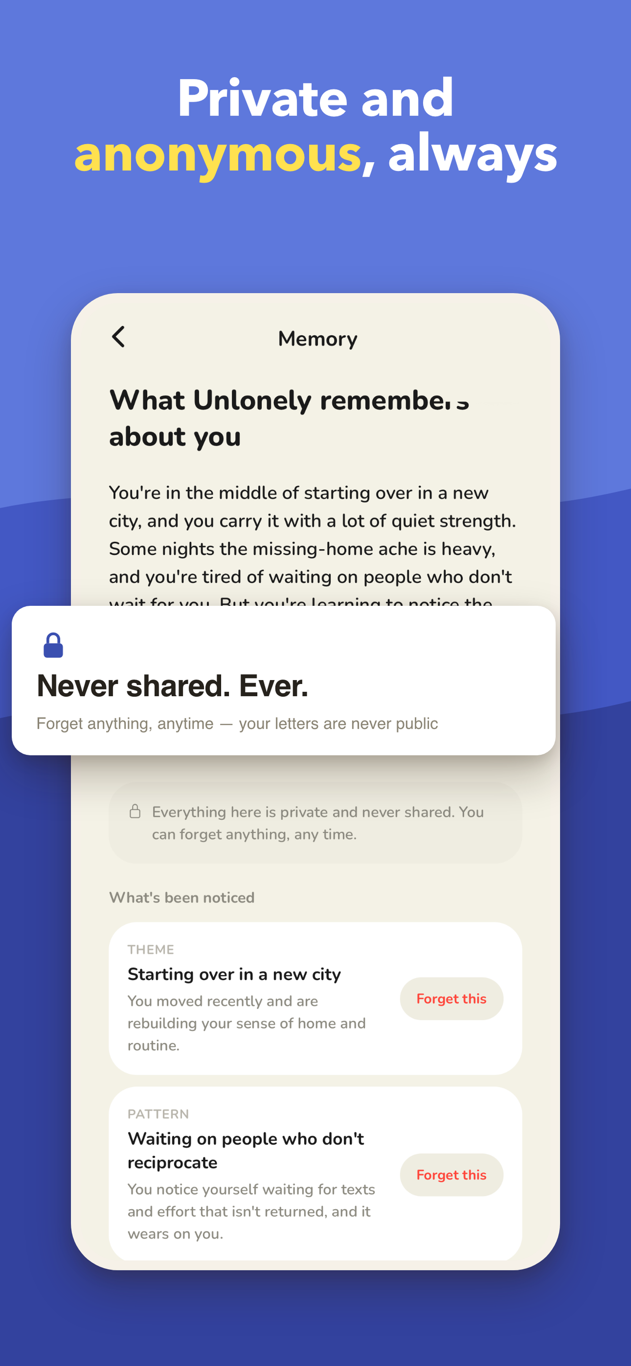 Unlonely: Vent, Confess & Grow screenshot 3