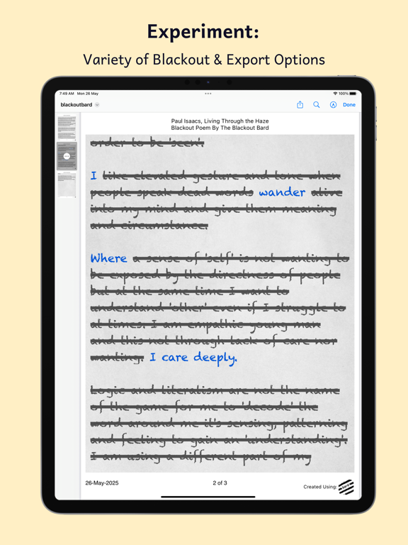 Blackout Bard: Blackout Poetry iPad screenshot 7 - Education app