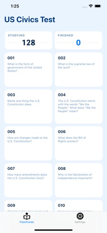 US Citizenship 128 Questions app screenshot