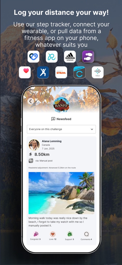 The Conqueror Challenges - Users benefit from seamless "Fitness App Integrations" for activity logging and a lively "Community Newsfeed" to share their journey.