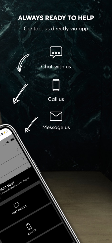 HUGO BOSS - Premium Fashion - Os usuários podem entrar em contato diretamente com o suporte, escolhendo entre as opções de chat ou chamada para assistência imediata.
