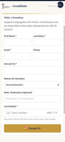 Congregation Ohr Chaim iPhone screenshot