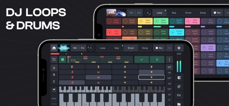 Remixlive - Make Music & Beats - Discover the flexible drum pad layout for dynamic beat-making and the integrated virtual keyboard with scale options for melodic composition.