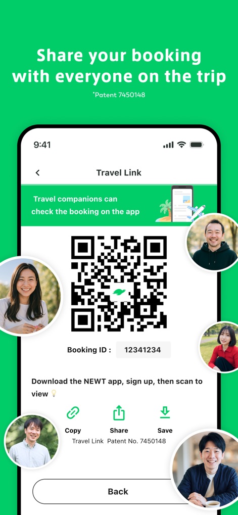 NEWT: Book Hotels & Ryokan - 本アプリは、旅行同行者との予約共有機能により、QRコードと共有オプションを通じて旅の情報を円滑に連携させます。