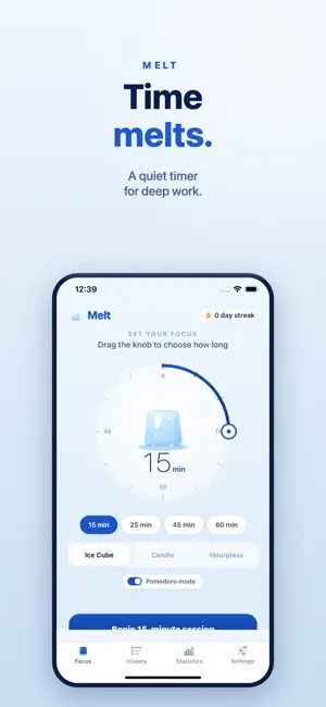 Melt: Focus & Pomodoro Timer screenshot 1