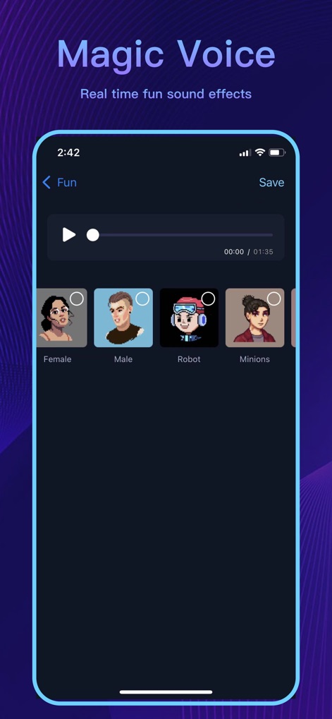 Audio Editor - AI Music Editor - 音声変換機能により、ユーザーはピッチと音色を自在に変更し、ロボットやミニオンズのようなユニークなキャラクターボイスを作成できます。