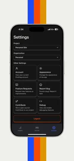 Captura de pantalla de HogLite — PostHog Mobile App en iPhone 4
