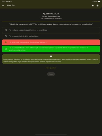 Professional Practice Test iPad screenshot